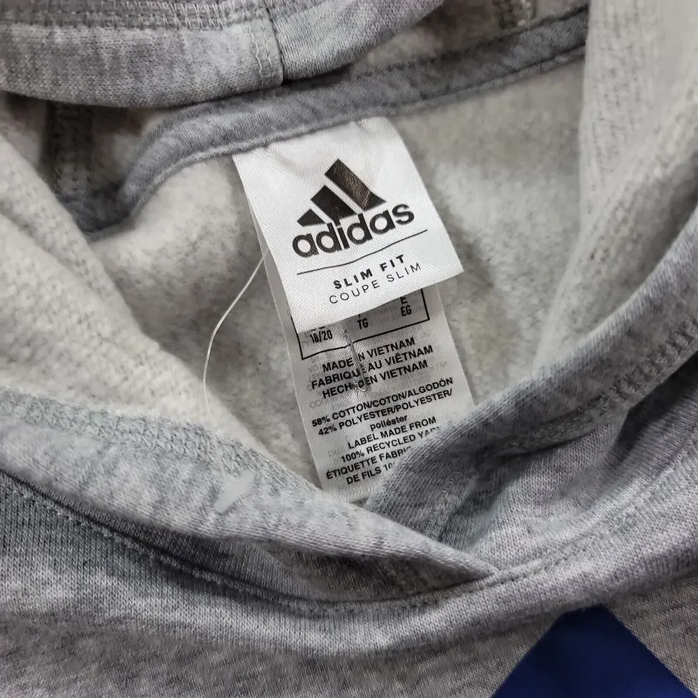 Adidas Essential Pullover Hoodie Boys XL 18 20 Grey‎ Heather Slim Fit